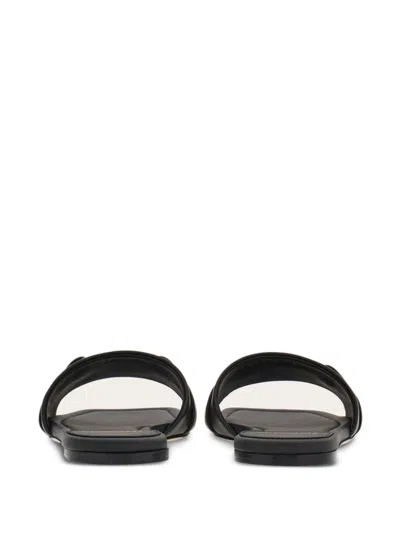 Ferragamo 'leah' Black Sandals With Gancini Plate On Front