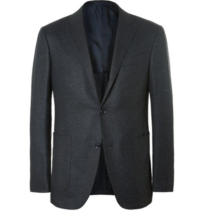 Ermenegildo Zegna Blue Milano Slim-fit Mélange Wool And Silk-blend Blazer