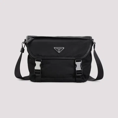 Prada Re-nylon And Saffiano Leather Shoulder Bag In Black