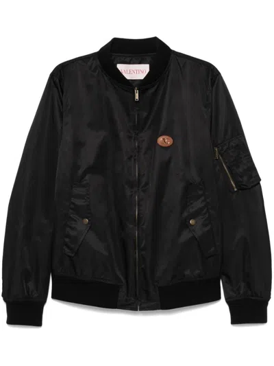 Valentino Nylon Bomber With Leather Patch And Vlogo Detail