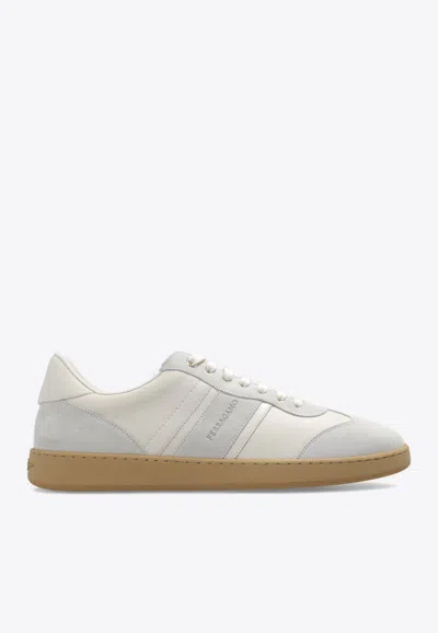 Ferragamo Men's Achille 1 Suede Leather Low-top Sneakers In White