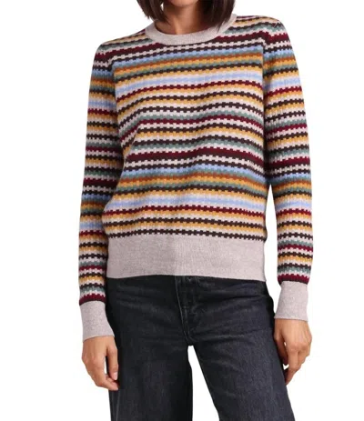 Minnie Rose Cashmere Textured Stripe Crew Neck Top In Multi Combo In Multi