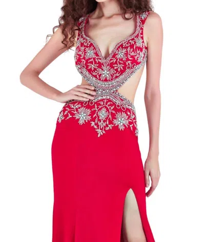 Angela & Alison Sparkling Prom Dress In Hot Red In Red