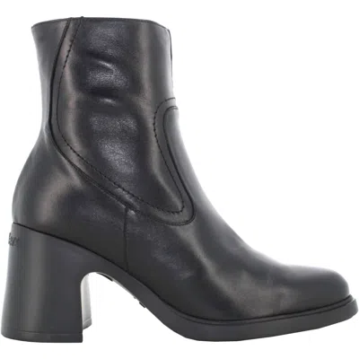 Wonders Min Black Leather Block Heel Ankle Boots In Multi