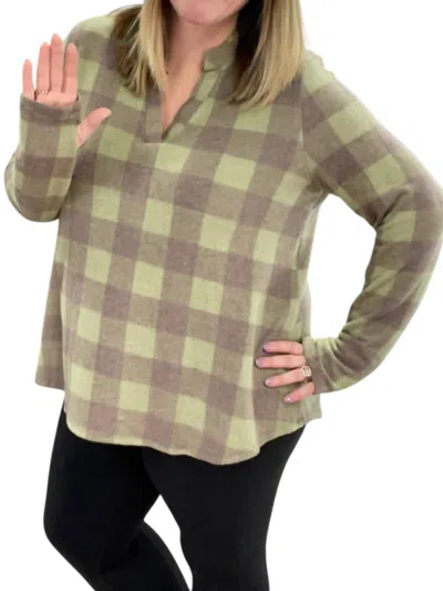 Honeyme Long Sleeve With Thumbholes Gabby Tee In Olive/brown In Multi