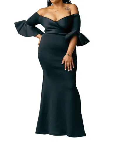Vavavoom Off The Shoulder Gown In Black In Black