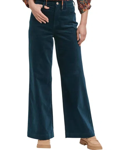 Dear John Denim Audrey Full Inseam Wide Leg Pants In Teal Velveteen In Multi