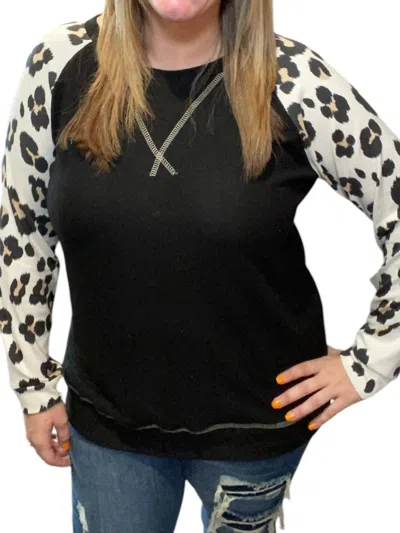 Honeyme Fleece Animal Print Long Sleeve Tee In Ivory/black In Multi