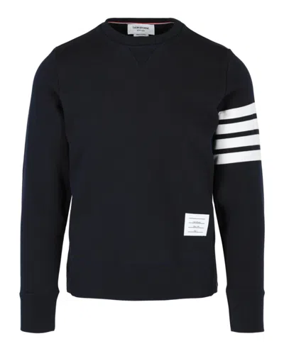 Thom Browne Classic Sweatshirt In Classic Loopback With Engineered 4 Bar In Blue