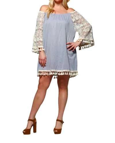 Velzera Crochet Sleeve Fringe Dress In Blue In Blue