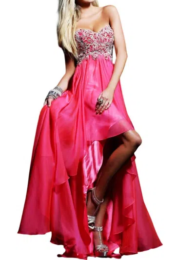 Sherri Hill High-low Strapless Prom Dress In Strawberry In Red