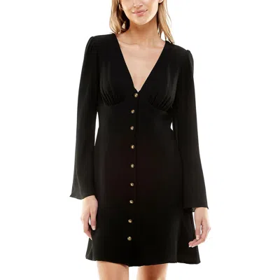 B Darlin Juniors Womens Button Front Mini Mini Dress In Black