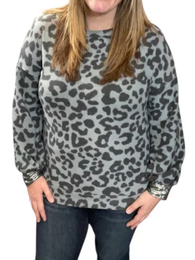 Honeyme Leopard Cross Back Sweater In Gray In Grey