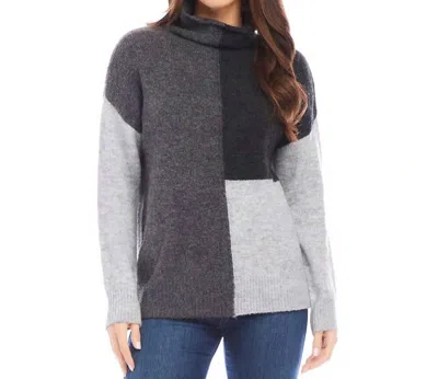 Karen Kane Colorblock Funnel Neck Sweater In Grey