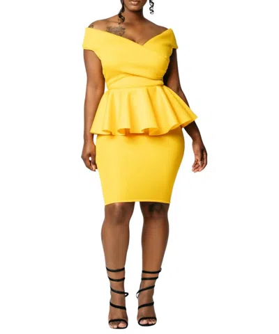 Vavavoom Off The Shoulder Peplum Dress In Yellow In Yellow