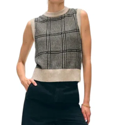 White + Warren Cashmere Houndstooth Shell Sweater In Sandwisp/black In Multi