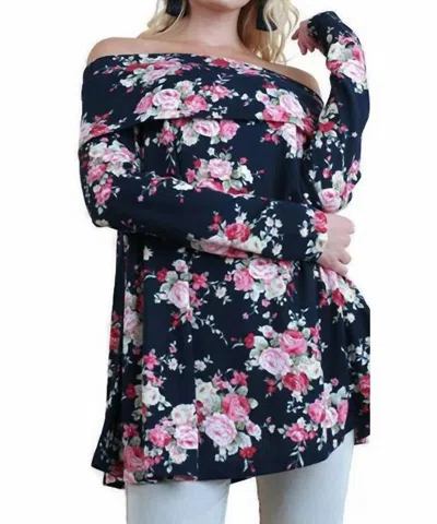 Umgee Rose Garden Off The Shoulder Top In Navy Mix In Multi