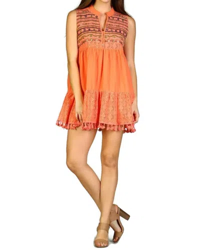 Velzera Lace & Fringe Embroidered Sleeveless Dress In Coral In Pink