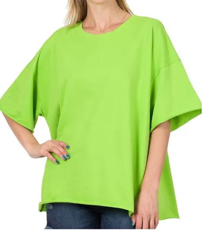 Zenana Oversized Raw Edge Top In Green In Green