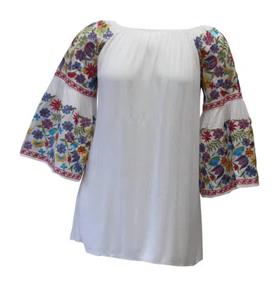 Velzera Women's Floral Embroidered Off The Shoulder Dress In White In White