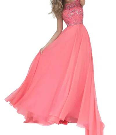 Sherri Hill Beaded Chiffon Prom Dress In Coral In Pink