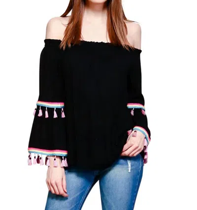 Velzera Tassel Off The Shoulder Top In Black In Black
