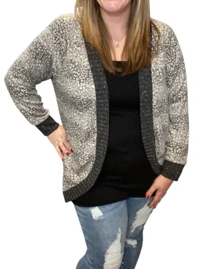 Honeyme Leopard Fleck Cardigan In Grey In Grey