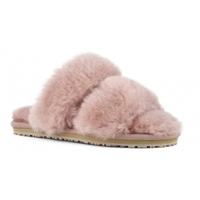 Mou Women's 2 Stripes Sheepskin Fur Slipper In Antic Rose In Multi