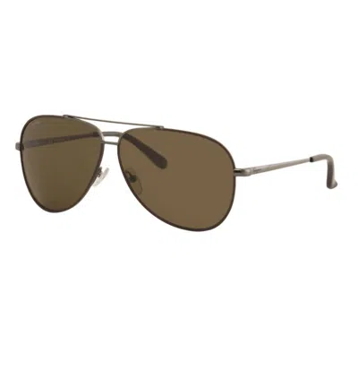 Ferragamo Unisex Sf131s Sunglasses In Shiny Grey / Dark Brown In Multi