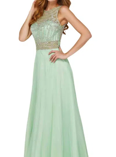 Angela & Alison High Neckline Prom Dress In Light Spring Gr In Multi