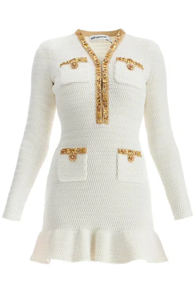 Shop Self-portrait Self Portrait Women's Lurex Knit Mini Dress In White