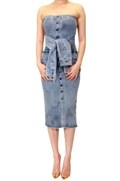 My Boo Strapless Dress With Tie In Denim In Multi