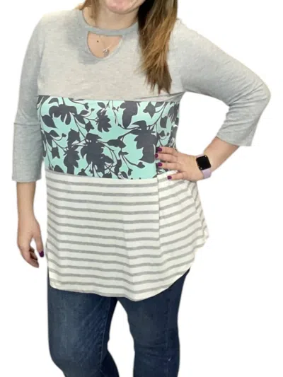 HONEYME COLOR BLOCK TUNIC TOP IN MINT/GREY 