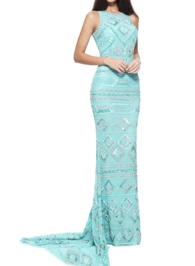 Sherri Hill Back-less Prom Dress In Aqua In Blue