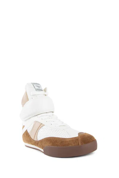 Chloé Kick Natural Brown High-top Sneaker In Mesh And Leather In Multicolor