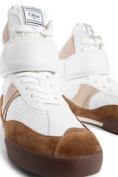 Chloé Kick Natural Brown High-top Sneaker In Mesh And Leather In Multicolor