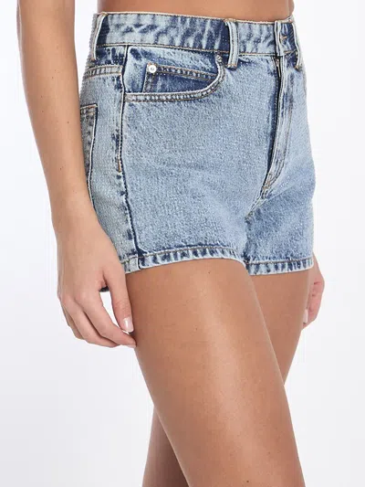 Alexander Wang Crystal Embellished Mini Denim Shorts In Blue