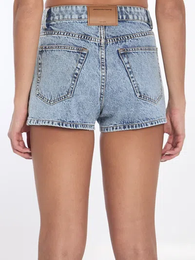 Alexander Wang Crystal Embellished Mini Denim Shorts In Blue
