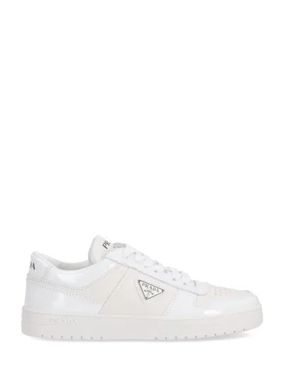 Prada White Sneakers With Padded Collar And Perforated Detailing In White