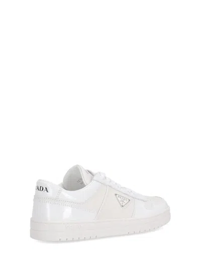 Prada White Sneakers With Padded Collar And Perforated Detailing In White