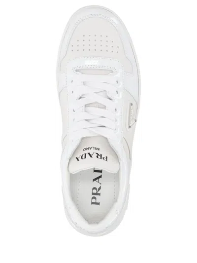 Prada White Sneakers With Padded Collar And Perforated Detailing In White