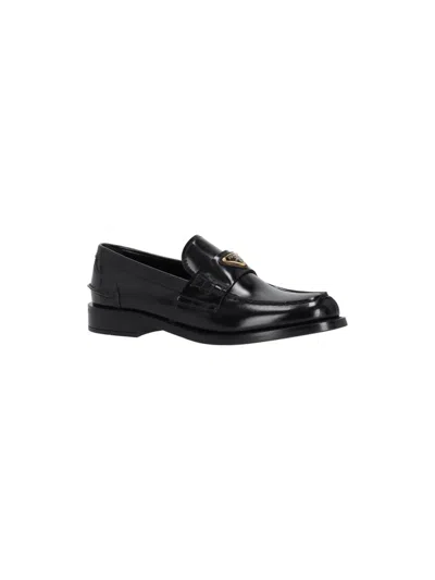 Prada Logo-plaque Leather Loafers In Black