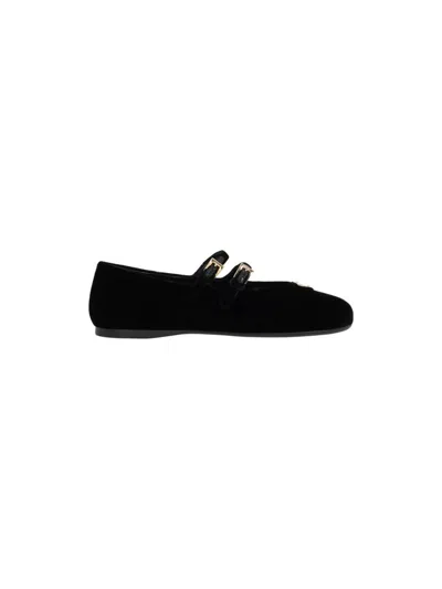 Prada Triangle Logo Velvet Ballet Flats In Black