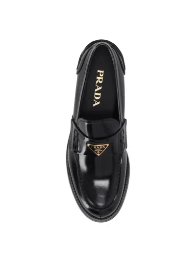 Prada Logo-plaque Leather Loafers In Black
