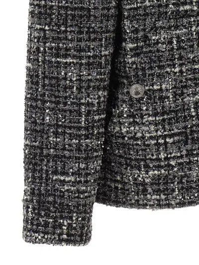 Valentino Double Tweed Hooded Jacket In Black
