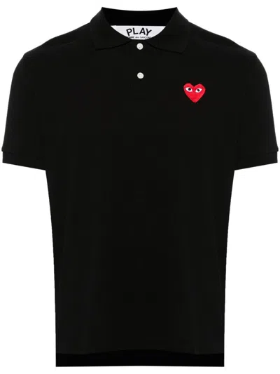 Comme Des Garçons Play Embroidered Heart Polo Shirt In Black