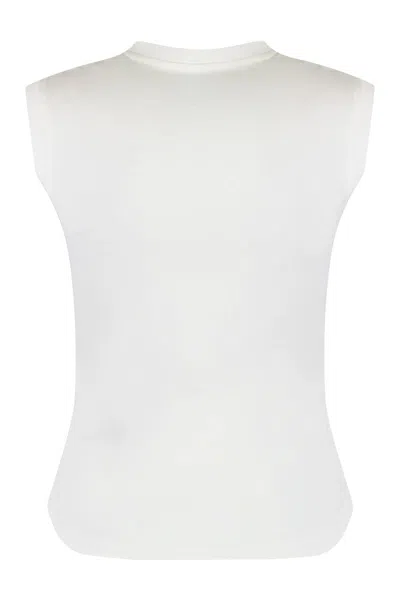 Attico White Sleeveless Crewneck Top With Tonal Logo Embroidery On The Front In Cotton Woman In White