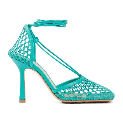 Bottega Veneta Stretch Sandals In Mesh And Leather In Green