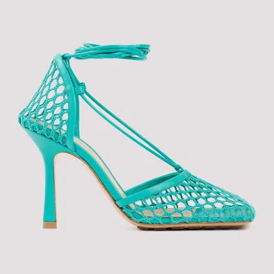 Bottega Veneta Stretch Sandals In Mesh And Leather In Green