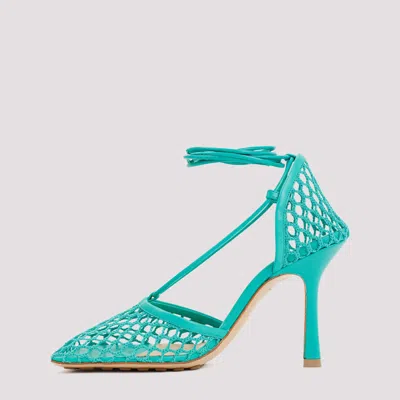 Bottega Veneta Stretch Sandals In Mesh And Leather In Green